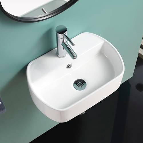 Image of Home Supplies Counter Top Space Saving Ceramic Bathroom Sink Basin, White Elegant Wall Mounted Generous Bathroom Sink Cabinet Corner Sink Cloakroom Vanity Unit 135mmX460X330mm(HxWxD)