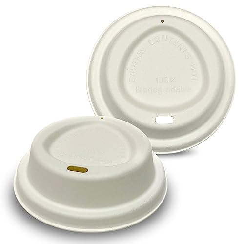 Image of DISPOSABLE GREEN - NEXTGEN Coffee Cups Lid, Double Wall Disposable Coffee Cup Bagasse Lids, Takeaway Cups for Cold & Hot Drinks, Sturdy & Leak Proof Disposable Lids, 90MM, 25 Pack