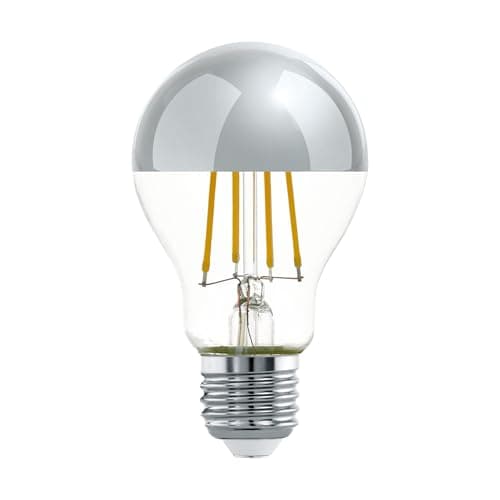 Image of Eglo LED Filament Light Bulb with Silver Crown Mirror top, Half-Mirrored Edison lamp, 7.5 watt (Equivalent to 60 watt), 806 Lumen, Warm White Glow, 2700 Kelvin, A60, Ø 2.4"