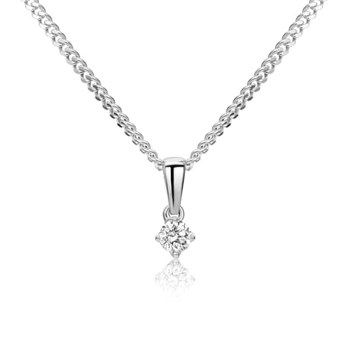 Image of MIORE Diamond Pendant Necklaces For Women in 9ct 375 White Gold with 925 Sterling Silver Curb Chain 45 cm- 0.10ct Solitaire Diamond Necklace Delivered in Jewellery Box