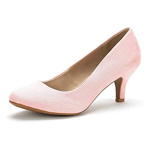 Image of DREAM PAIRS Womens Slip On Low Kitten Heels Round Toe Pump Court Shoes Luvly Pink Suede Size 7.5 US/ 5.5 UK