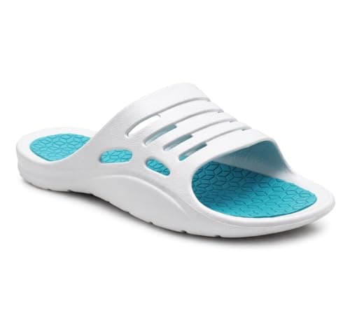 Image of Womens Sliders Lightweight Slip On Pool Slides Ladies Bathroom Shower Spa EVA Slippers Backless Beach Flip Flops Leisure Mule Sandals (White, UK Footwear Size System, Adult, Women, Numeric, Medium, 8)