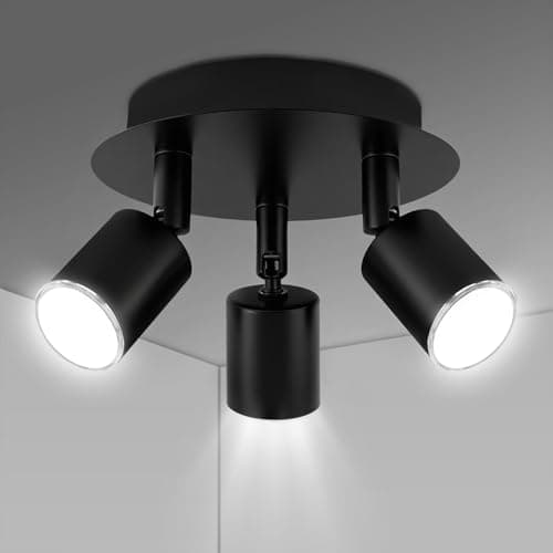 Image of URAQT Ceiling Light Rotatable, 3 Way Black GU10 Spotlights, Adjustable LED Modern Kitchen Lights Ceiling, Round Indoor Spot Light Fittings for Bedroom Living Room Hallway, Bulb Not Included