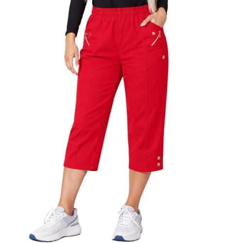 Image of JM CLOTHING Capri Pants for Women UK Summer| Cropped Trousers for Ladies Short Crop Stretch 3/4 Length Three Quarter Elasticated Pull on Plus Size Pants Wiggly Fashion Red