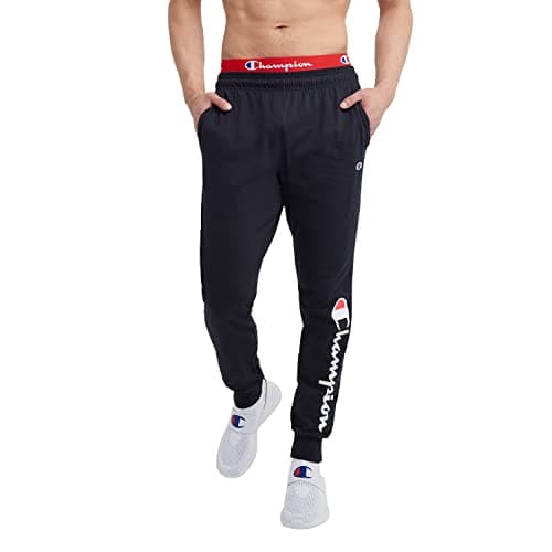 Image of Champion Men's Lightweight Lounge Jogger Pants, Navy Script, XXL