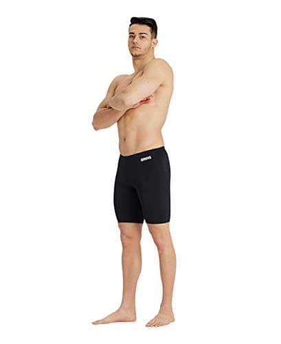 Image of ARENA Solid Team Swimwear for Men, Quick Dry Swimsuit, Men's Jammer, MaxLife Eco Fabric with Maximum Chlorine Resistance and UPF 50+ UV Protection and Front Lining Black-White