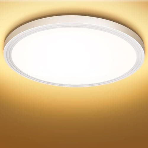Image of Swoieltr Bathroom LED Ceiling Light, 3000K Warm White Ø22.3CM 18W Round Modern Flush Ceiling Lights IP44 Waterproof Close-to-Ceiling Light for Office, Kitchen, Bedroom, Living Room