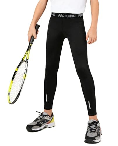 Image of ANGEL CITIZ Boys Football Base Layer Sports Compression Pants Youth Workout Running Leggings Thermal Tights Quick Dry