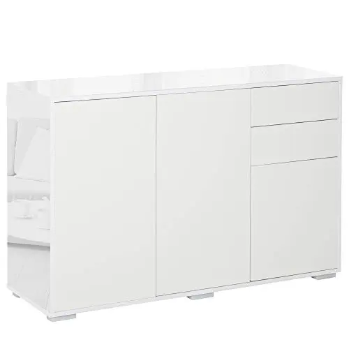 Image of HOMCOM High Gloss Frame Sideboard, Side Cabinet, Push-Open Design with 3 Doors for Living Room, Bedroom, White