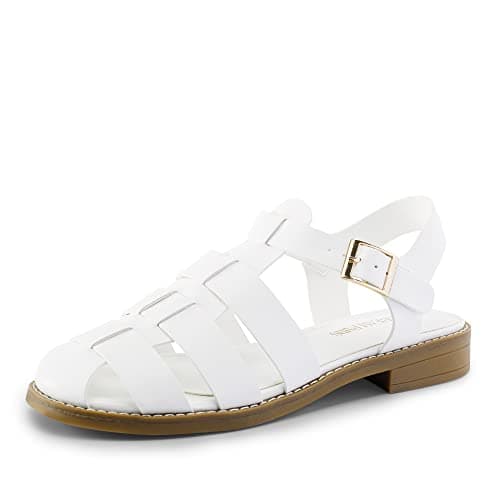 Image of DREAM PAIRS womens sandals flat sandals summer,Size 8,White-Pu,SDFS2317W