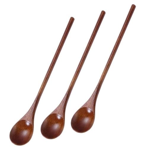 Image of Wooden Cooking Spoons 3 Pieces Honey Spoon Coffee Spoon Self Stirring Spoon Soup Spoons Wood Natural Wood Spoons Wooden Teaspoons Wood Dessert Spoons Long Handle Small Wooden Spoon