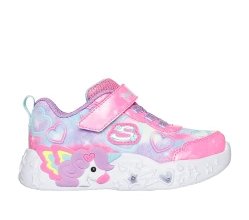 Image of Skechers Baby Girl's Unicorn Charmer Lil Heart Sparkles Casual Shoes, Pink Sparkle Mesh/Multi Trim, 5 UK