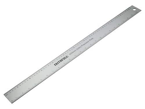 Image of Faithfull Aluminium Rule 600mm (24 Inch) – Aluminium Marking & Measuring Ruler with Dual Metric & Imperial Graduations, Conversion Chart & Hanging Hole