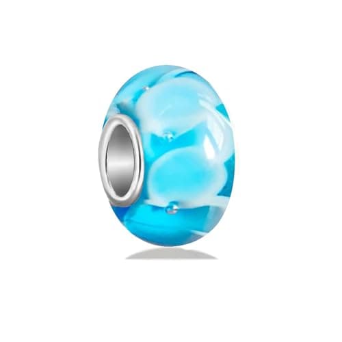 Image of 100% Authentic 925 Sterling Silver Murano Glass Charms, Flower Charms for Pandora Bracelets, Original Handmade DIY Bead for Women (color-05)