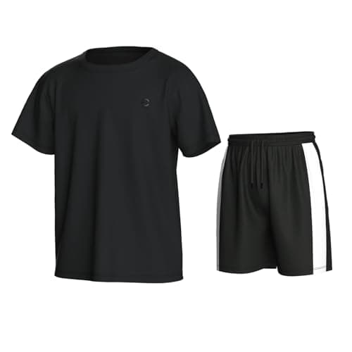 Image of Essenclo Boys Athletic Shorts and Performance T-Shirt Crew Neck Boy Clothes Set, Summer Kids Outfit Size 3-16 (2 Pcs Set) - E1002 - Black White - 9-10