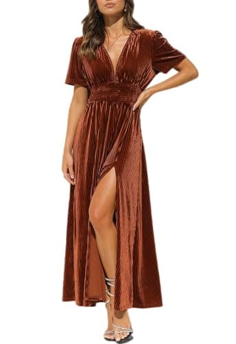 Image of Maxigerui Women's Velvet Maxi Dress Formal Dresses for Wedding Guest Dress, N#Velvet-Burnt Orange, L