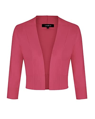 Image of LADI TREND Cropped Cardigans for Women 3/4 Sleeve Open Front Cute Bolero Knit Sweater (Coral Pink M)