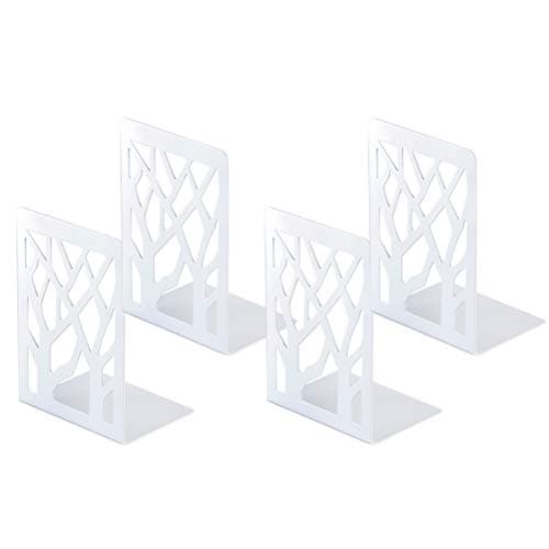Image of Book Ends, Bookends Heavy Duty, INNÔPLUS Book End Holder for Shelves, Metal Bookend (2 Pair White) for Office and School, Decorative Tree Unique Design Book Stopper for Gift, Book Binder and Dividers