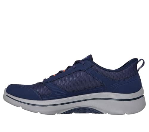 Image of Skechers Men's Go Walk Arch Fit 2.0 Seared Sneaker, Navy and Orange Leather/Textile, 12 UK