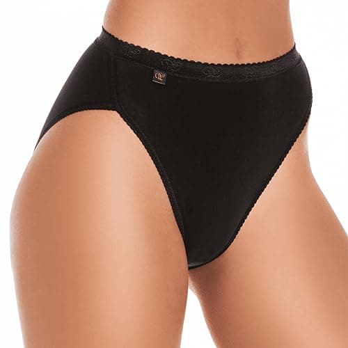 Image of Wysteria Lane Cotton Comforts Women’s High Leg Briefs 3 Pack – Black – UK12 / EU40 – Cotton-Rich Stretch Knickers – Soft Breathable Medium Coverage Underwear