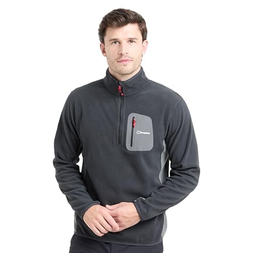 Image of Berghaus Men's Helvellyn Half Zip Fleece, Polyester Midlayer, Quick-Drying, Moisture-Wicking, Stretch-Bound Collar and Cuffs, for Outdoor Activities (UK, Alpha, S, Regular, Regular, Black)