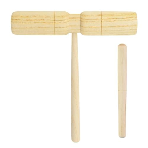 Image of A-Star T Bar Double Two Tone Wood Block with Wooden Beater, Percussion Rhythm Block