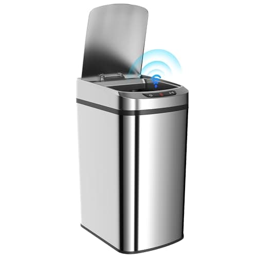 Image of HOMCOM 12L Sensor Bin, Stainless Steel Automatic Touchless Motion Sensor Kitchen Bin, Compact, Fingerprint Resistant for Bathroom, Home Office Use and Hygienic Gyms, Silver Tone