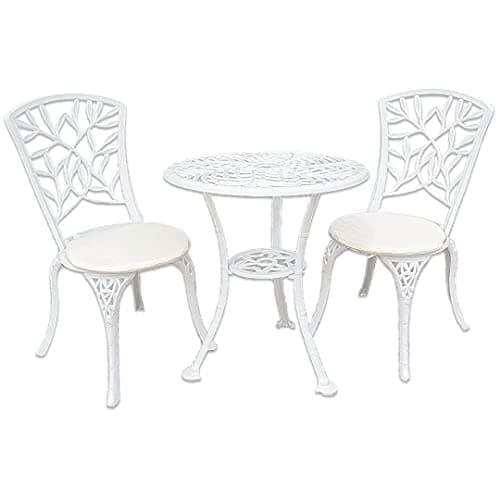 Image of Signature Homes and Gardens SH&G Hembury 2 Seat Bistro Set | 3 Piece Round Table & Chairs | White Aluminium with Cream Cushions | Indoor & Outdoor