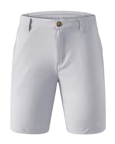 Image of Outdoor Ventures Men's Golf Shorts 9'' UPF 50+ Bermuda Shorts 4-Way Stretch Lightweight Quick-Drying Shorts with 3 Tee-Holders and 4 Pockets for Golfing Silver Grey 36