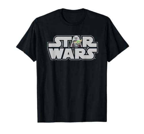 Image of The Mandalorian Star Wars Logo with Mando and the Child T-Shirt