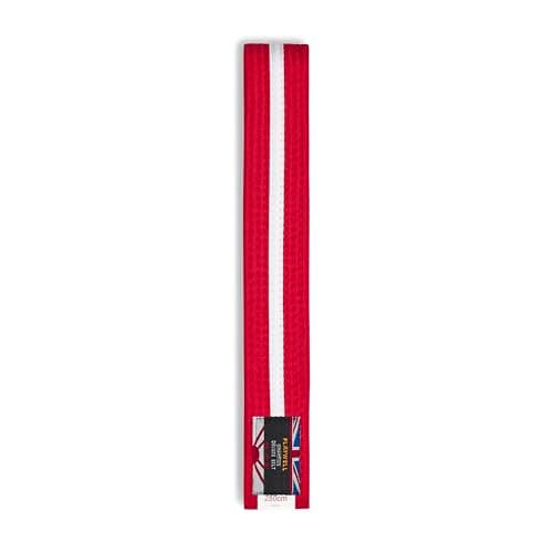 Image of Playwell Martial Arts Cotton Striped Coloured Grading Belt - Red Belt With White Stripe (250cm)