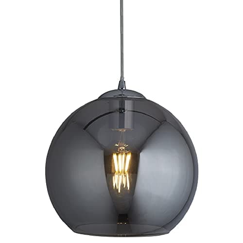 Image of Britalia Polished Chrome & Smoked Glass Dome Shade Vintage Pendant Ceiling Light | 25cm Diameter | 1 x E27 ES Lamp Bulb Required (Not Included) | Retro Design