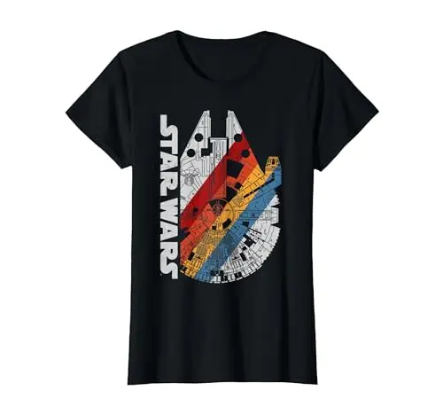 Image of Star Wars Millennium Falcon Top View Striped Poster T-Shirt, Women, Black, X-Small