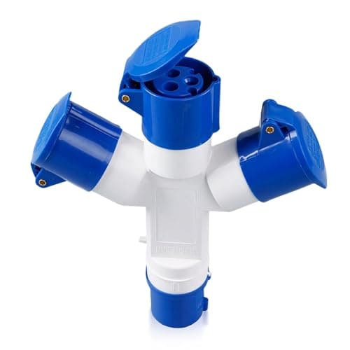 Image of 3 Way Electric Hook Up Splitter, Caravan Hook Up Cable Plug Splitter, 16A 220v IP44 Hook-Up Adapter Waterproof, Industrial Site Plug & Wall Socket, Adaptor Converter for Camping Motorhomes Tents