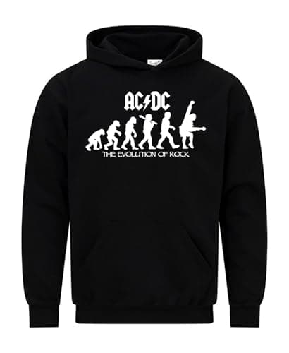 Image of Daily Apparel AC' DC Men's Hoodie Evolution of Rock Unisex Quality Printed Hooded Top |Funny Vintage Style Pullover Hoodie Cozy & Stylish Hooded Jumper for UK Men/Women Black