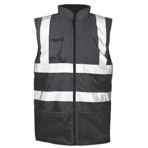 Image of MyShoeStore Hi Viz Vis Bodywarmer Fleece Lined Reversible High Visibility Reflective Waterproof Workwear Security Safety Wear Warm Gilet Waistcoat Body Warmer Padded Vest (Black,XL)