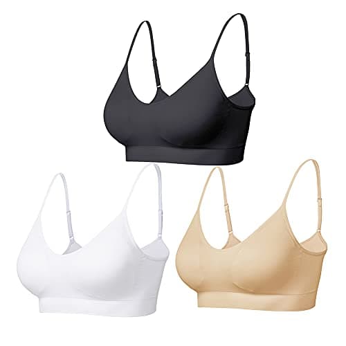 Image of Comfyin Padded Bralette for Women Straps Sleep Bras Seamless Yoga Sport Bras 3 Pack(Black+Beige+White,M