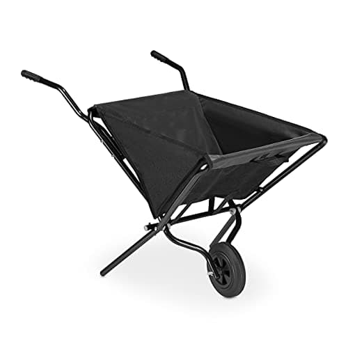 Image of Relaxdays Folding Wheelbarrow, with Solid Rubber Tyres, Steel & Polyester, 46 l, Folding HWD: 70 x 112 x 67 cm, Black