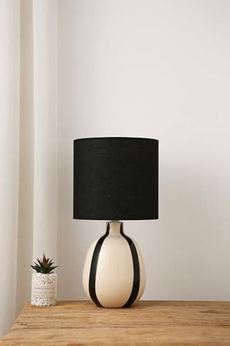 Image of Toga Ceramic Striped Lamp in Green, Blue, Black or Grey Colour Options (Black)