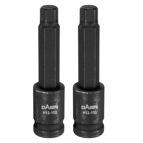Image of sourcing map 2pcs H12 Hex Bit Socket 100mm/3.94" Length 1/2" Square Drive Metric Extension Impact Bit Power Nut Driver Set S2 Steel Socket Ratchet Wrench Bits, Black