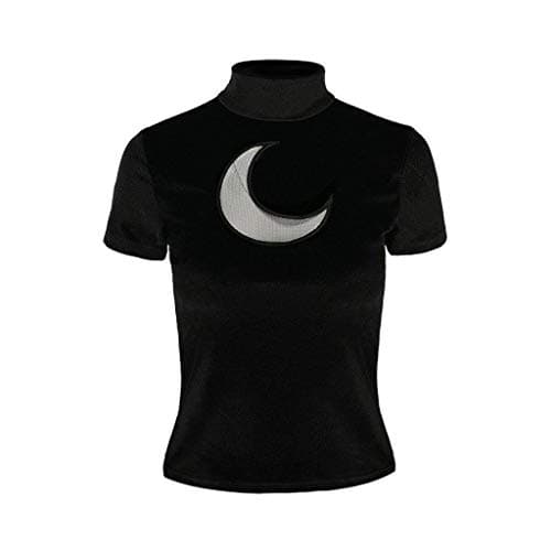 Image of Restyle Crescent Moon Women's Gothic Witch Fashion Black Velvet Turtle Neck Top - XS