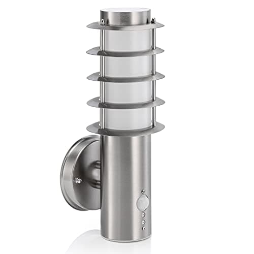 Image of Auraglow Brushed Chrome PIR Infrared Motion Sensor Detector Outdoor LED Wall Light - Fitting Only