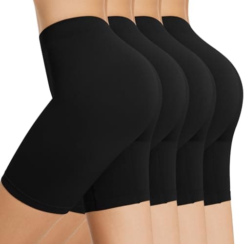 Image of SIHOHAN 4 Pack Women Anti Chafing Shorts Smooth Under Dress Shorts Comfy Seamless Boyshorts Slip Short for Yoga (4 PCS Black, S)