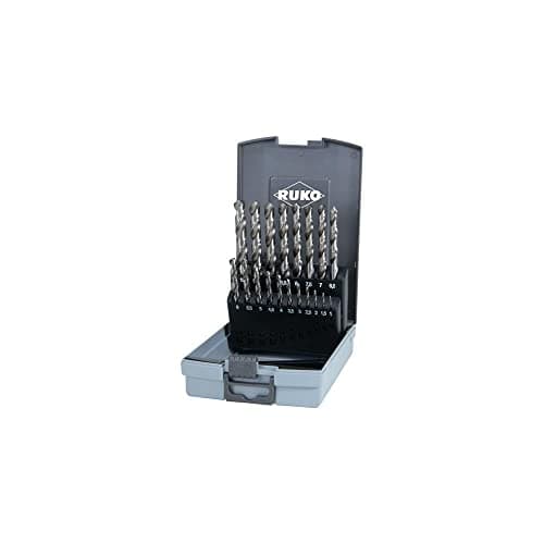 Image of RUKO HSS-G Twist Drill Bit Set in Plastic Case, DIN 338, Type N, Bright Finish, 19 Pieces, R214214RO