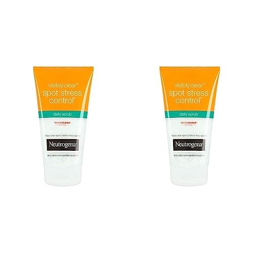 Image of Neutrogena Visibly Clear Spot Stress Control Daily Scrub (2x 150ml), Daily Face Scrub for Spot-Prone Skin, Brightening and Smoothing with Salicylic Acid, Developed with Dermatologists