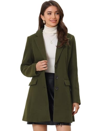 Image of Allegra K Women's Winter Coats 2025 Single Breasted Long Trench Coat Jackets, Olive Green, M