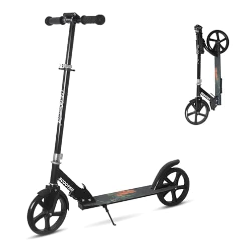 Image of Nattork Scooter for Kids 8-12, Teens and Adults- Adjustable Height Folding Kick Scooter with Large Sturdy Wheels for a Smooth Ride, Lightweight, Anti-Shock Suspension, Scooter for Boys and Girls-Black