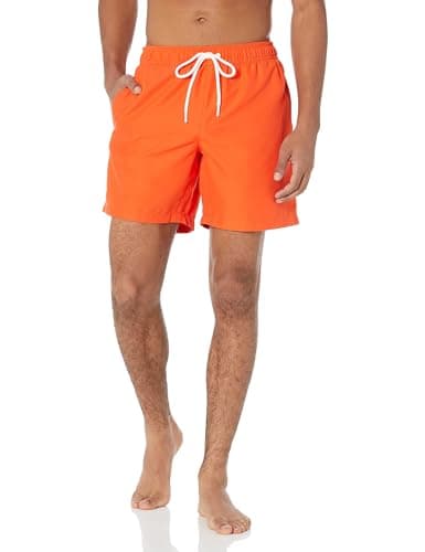 Image of Amazon Essentials Men's Swimming Trunks with Mesh Lining, Pockets, Drawstring Closure, Orange, XXL