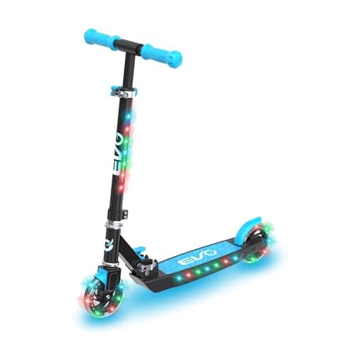 Image of evo Light Blast Light Up 2 Wheeled Scooter | Kids Push Scooter With Adjustable Handle Height | Easy Fold Mechanism Kick Scooter For Boys And Girls| Kick Scooter For Kids Aged 5+ (Blue)