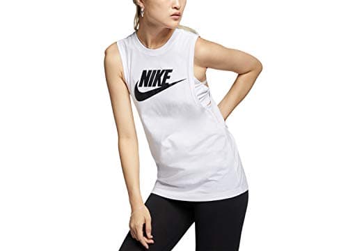 Image of Nike Women's W Nsw Tank Essntl Mscl Futura T-Shirt ,White/Black ,XS